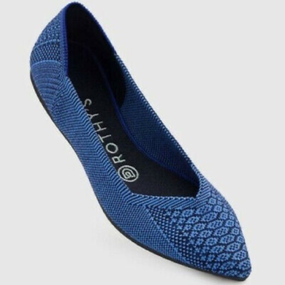 Rothy's Blue Pointed-Toe Knit Flats